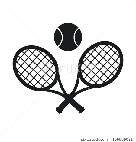Dark silhouette of crossed tennis racket and ball. Dark silhouette of crossed tennis racket and ball. 106999081