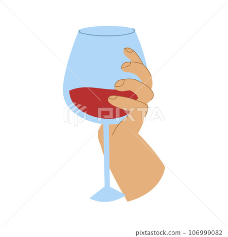 An illustration of a hand holding a glass of wine. An illustration of a hand holding a glass of wine. 106999082