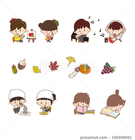 Illustration set of children enjoying autumn and autumn accessories 106999091