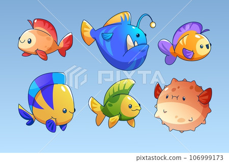 Cartoon set of sea fish isolated on background Cartoon set of sea fish isolated on background 106999173
