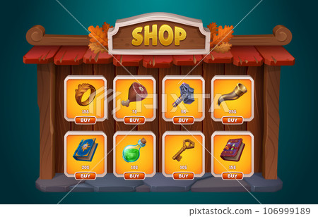 Fantasy game shop ui interface with buy button 106999189