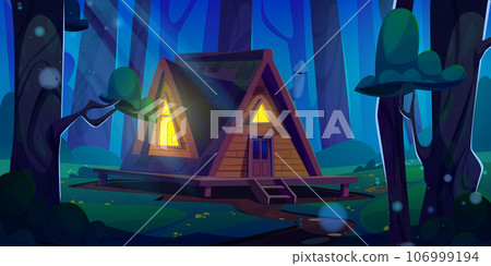 Road to wood house in forest vector background 106999194