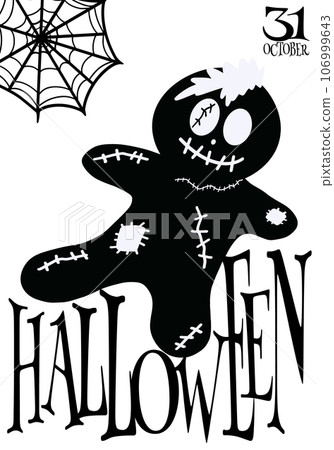 Halloween cartoon symbols hand drawns black and white icon character. Vector illustration Pre-made for Event or Festival  . Isolated on transparent background.  106999643