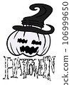 Halloween cartoon symbols hand drawns black and white icon character. Vector illustration Pre-made for Event or Festival  . Isolated on transparent background.  106999650