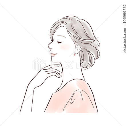 中年女性,閉著眼睛的側面 中年女性,閉著眼睛的側面 106999782
