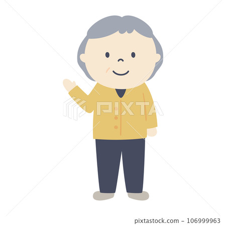 Illustration of an old lady greeting 106999963