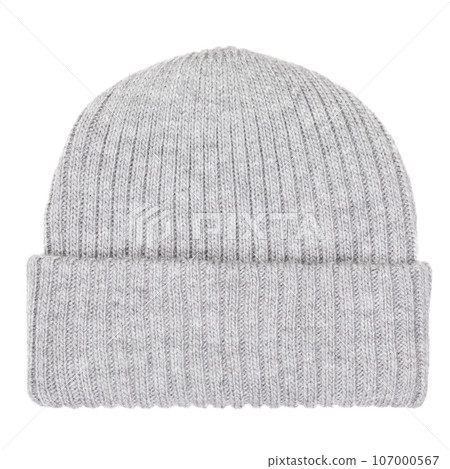 Grey knit winter bobble hat isolated on white Grey knit winter bobble hat isolated on white 107000567