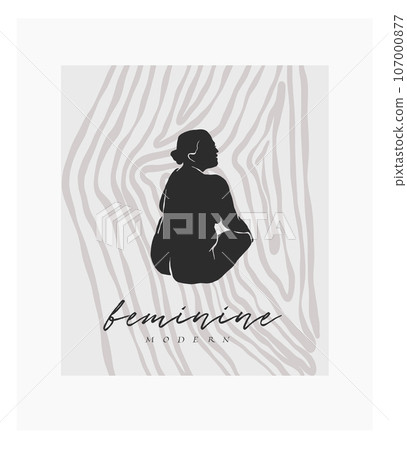 Hand drawn vector abstract graphic line art ,contemporary collection print with boho aesthetics female body graphic shapes.Fashion feminine concept design for wall decor,print,wallpaper,background. 107000877