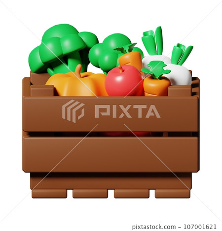 wooden crate full of vegetables 107001621
