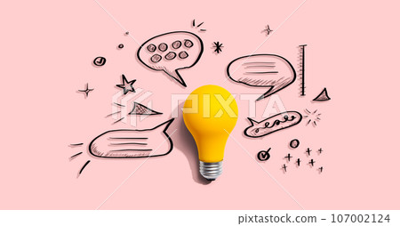 Brainstorming concept with a light bulb and speech bubbles 107002124