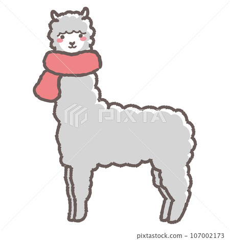 裹著圍巾的蓬鬆羊駝的插畫（全身） 107002173