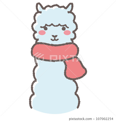 Illustration of a fluffy alpaca wearing a scarf (front facing face) Illustration of a fluffy alpaca wearing a scarf (front facing face) 107002254