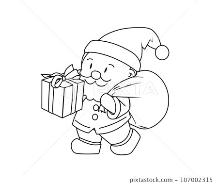 Black and white illustration of Santa Claus with presents Black and white illustration of Santa Claus with presents 107002315