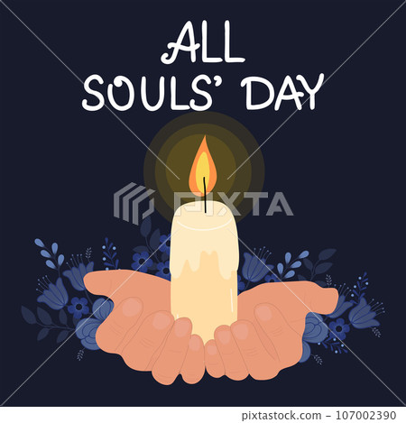 All Souls' Day. Hands are holding a burning candle.  107002390