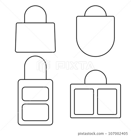 Women fashion handbags collection, vector outline icon illustration. Different types of stylish bags isolated on a white background. Women fashion handbags collection, vector outline icon illustration. Different types of stylish bags isolated on a white background. 107002405