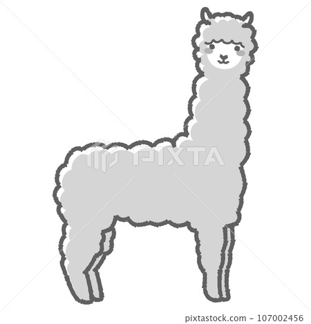 蓬鬆的羊駝（全身）黑白插圖 107002456