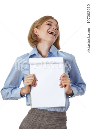 businesswoman in formal wear with clipboard in office businesswoman in formal wear with clipboard in office 107002910