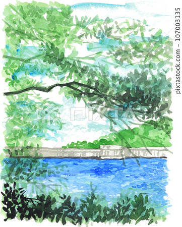Nunobiki reservoir painted with watercolor 23919pix7 107003135