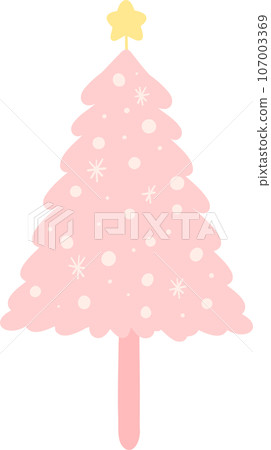 Pink Christmas Tree Cartoon: Festive Holiday Decoration Illustration 107003369