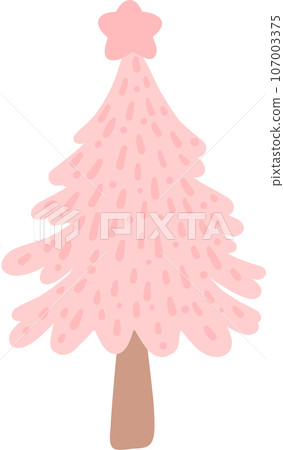 Pink Christmas Tree Cartoon: Festive Holiday Decoration Illustration 107003375