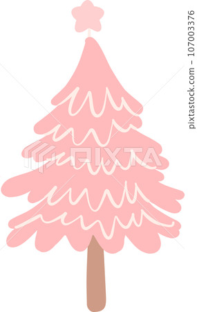 Pink Christmas Tree Cartoon: Festive Holiday Decoration Illustration 107003376