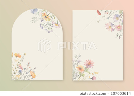 Festive template for invitations, celebrations and birthdays with watercolor illustration wild herbs and flowers. 107003614