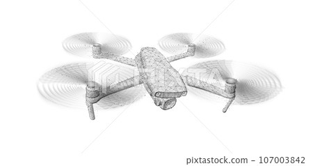 Drone. Abstract 3d drone isolated on white. Military technology, aerial monitoring 107003842