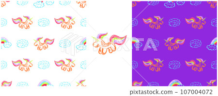 Set drawings with wax crayons. Print for cloth design, textile, fabric, wallpaper, wrapping paper 107004072