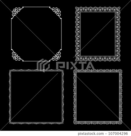 Set of decorative frames Elegant vector element for design in Eastern style, place for text. Floral black and white borders. Lace illustration for invitations and greeting cards. 107004296