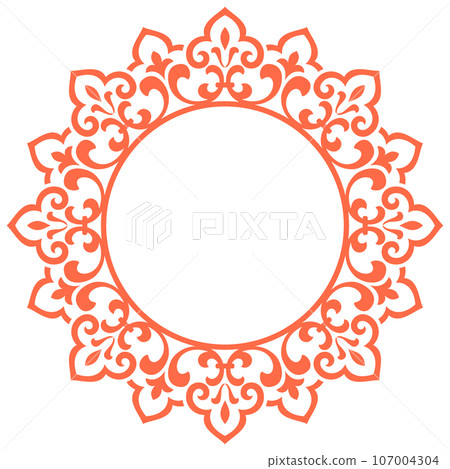 Decorative frame Elegant vector element for design in Eastern style, place for text. Floral pink and white border. Lace illustration for invitations and greeting cards 107004304