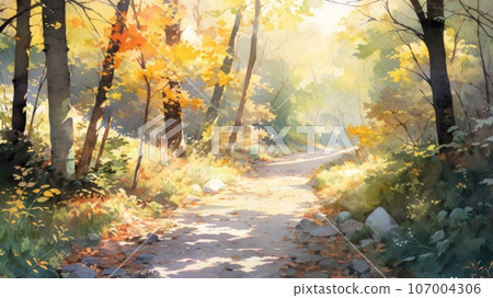 秋天的森林水彩畫_3 AI生成 107004306