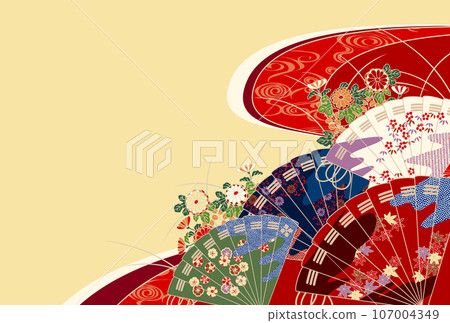 Hinoki fan, Japanese pattern, fan, folding fan, beige 107004349