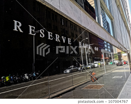 Reserve Bank of Australia name on black granite wall in Sydney Australia Reserve Bank of Australia name on black granite wall in Sydney Australia 107004767
