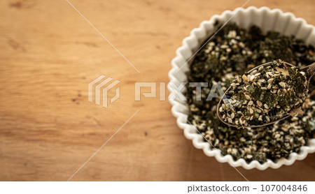 Furikake - traditional japanese spice, rustic background 107004846