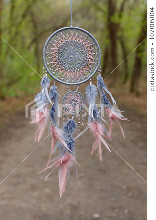 Handmade dream catcher with feathers threads and beads rope hanging 107005004