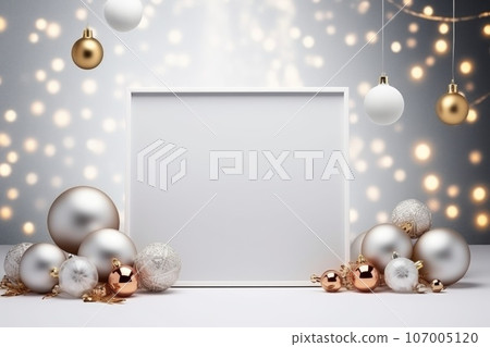 White empty blank mockup with christmas decorations. 107005120