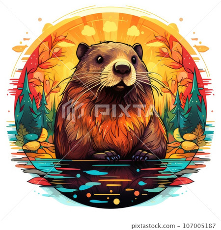 Colorful beaver mandala art on white background. 107005187