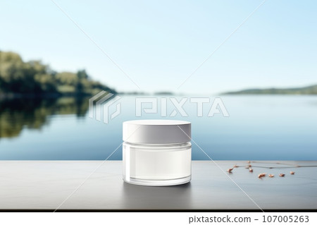 White blank cosmetic jar of cream in the nature for mock up. 107005263