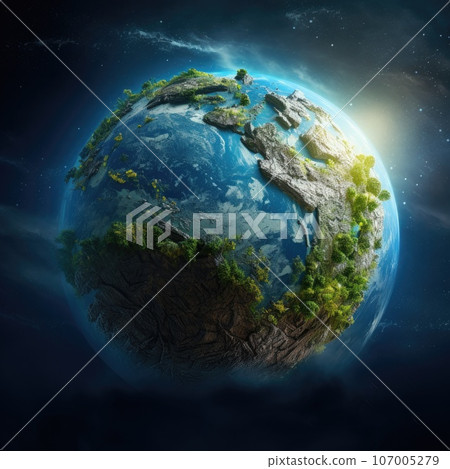 Illustration of planet Earth with light and clouds in outer space Illustration of planet Earth with light and clouds in outer space 107005279