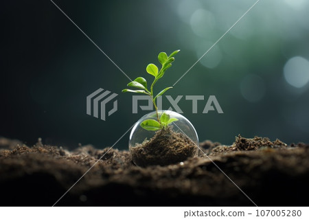 Spring small green sprout grows on the ground. On nature background. Spring small green sprout grows on the ground. On nature background. 107005280