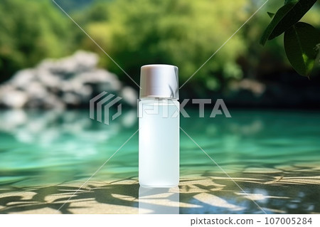 White blank cosmetic bottle tube mock up with water surface background 107005284