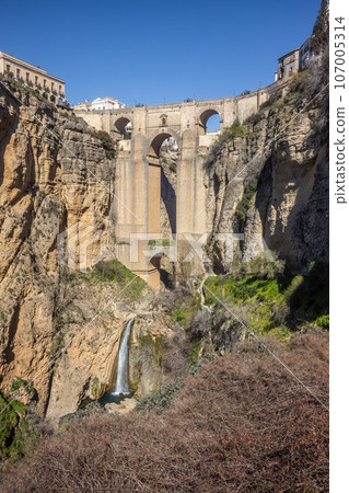 Panoramic view of Puente Nuevo over the Tagus gorge, Ronda, Spain. Panoramic view of Puente Nuevo over the Tagus gorge, Ronda, Spain. 107005314