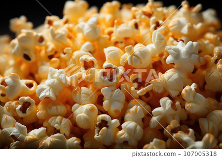 sweet caramel popcorn with syrup on black background sweet caramel popcorn with syrup on black background 107005318