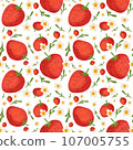 Seamless pattern handdrawns of Strawberry, daisy flower and leaf on  pastel backgrounds. Strawberry wallpaper, cute design for for paper card, cover, fabric, interior decor and other use   107005755