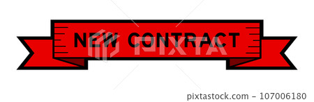 Ribbon label banner with word new contract in red color on white background 107006180