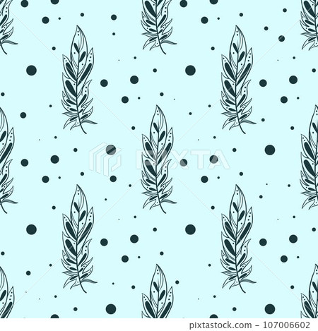 Seamless pattern feathers on blue background Seamless pattern feathers on blue background 107006602