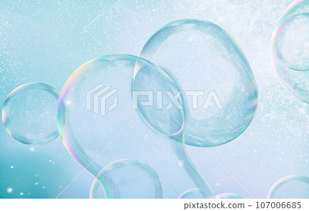 Abstract 3d art with holographic soap bubbles floating on sky background. fluid. liquid blobs. Abstract 3d art with holographic soap bubbles floating on sky background. fluid. liquid blobs. 107006685