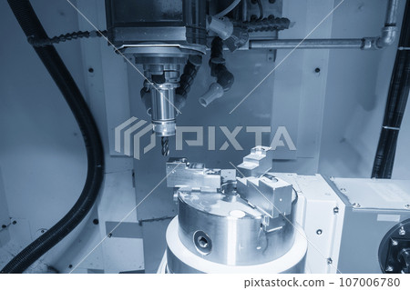 The CNC milling machine slot cutting the automotive parts by flat end mill tools. The CNC milling machine slot cutting the automotive parts by flat end mill tools. 107006780