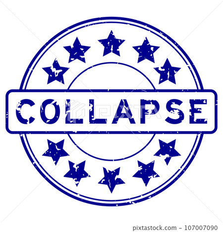 Grunge blue collapse word with star icon round rubber seal stamp on white background 107007090
