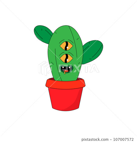 Groovy potted cactus. psychedelic Character live cute 107007572
